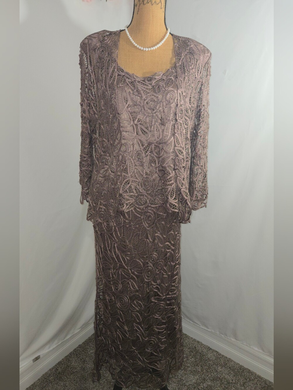Soulmates Taupe Lace Appliqué Evening Top